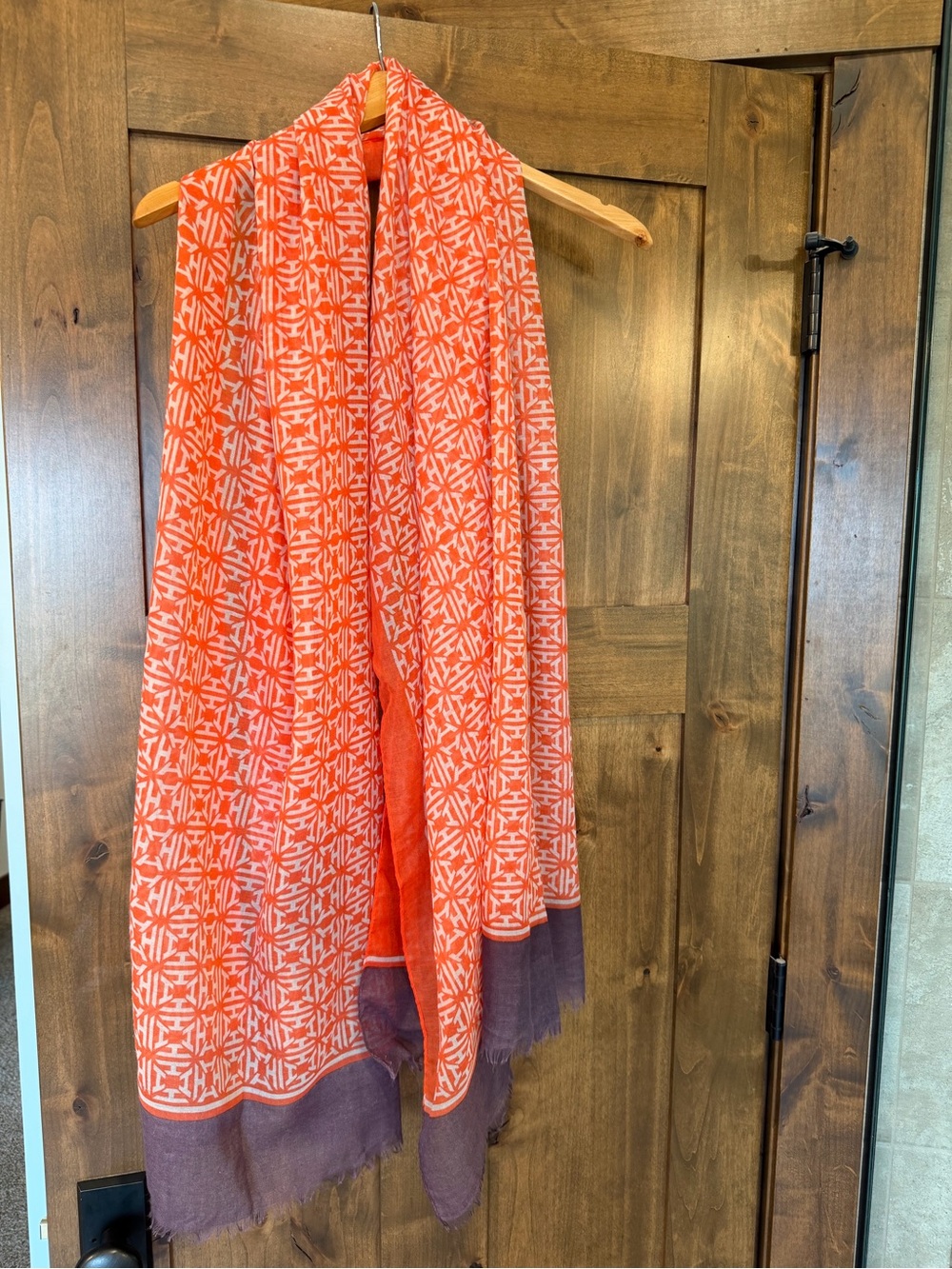 India Hicks Orange Patterned Scarf with Purple Border